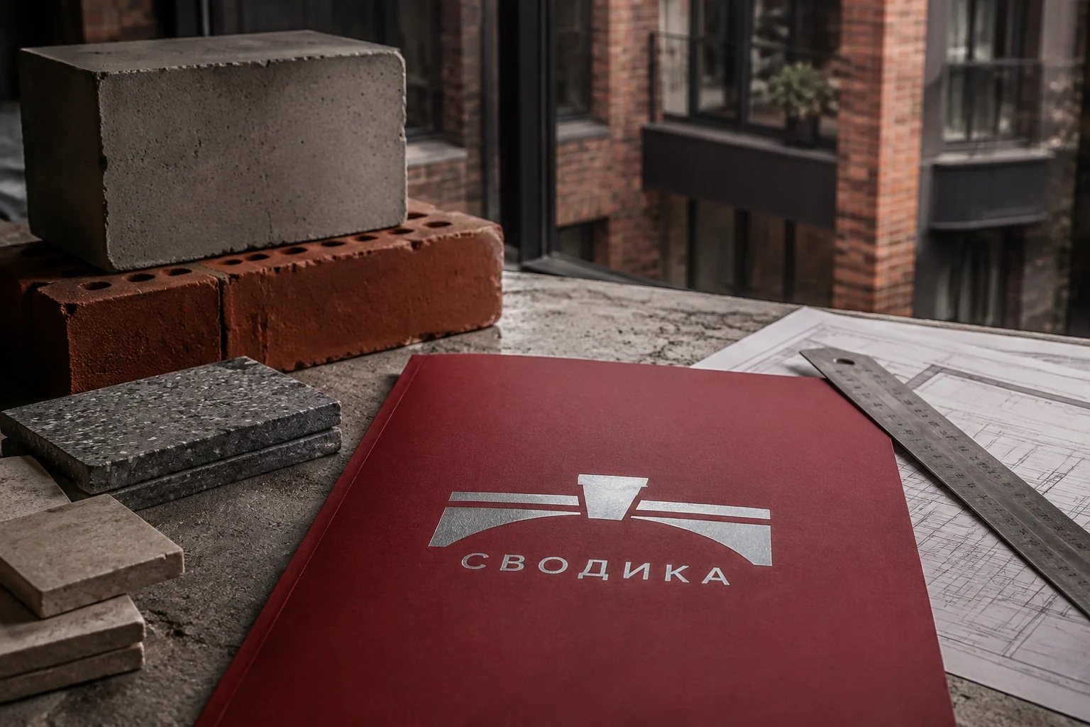 Образцы строительных материалов и папка подрядчика «Сводика».